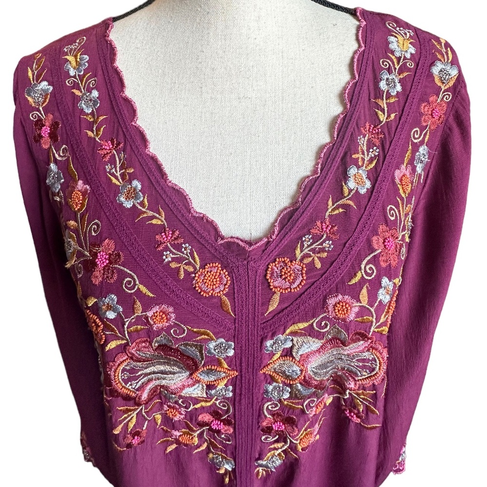 Soft Surroundings Pink Beaded Embroidered Boho Blouse Sz M - Picture 6 of 10
